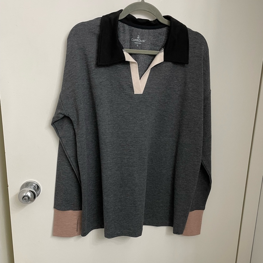 Cuddl Duds long sleeve color block polo
